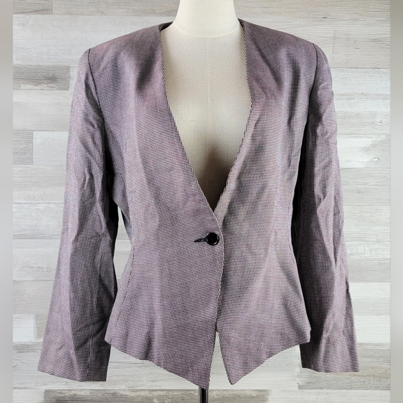 Vintage Saville Red, Black Houndstooth Single Button  Blazer Women's Size 12 USA - Picture 3 of 16